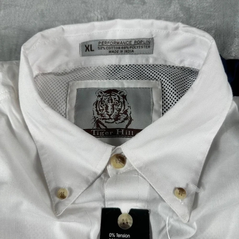 NWT Tiger Hill Fishing Shirt Men XL White Texas Flag Performance Poplin LS